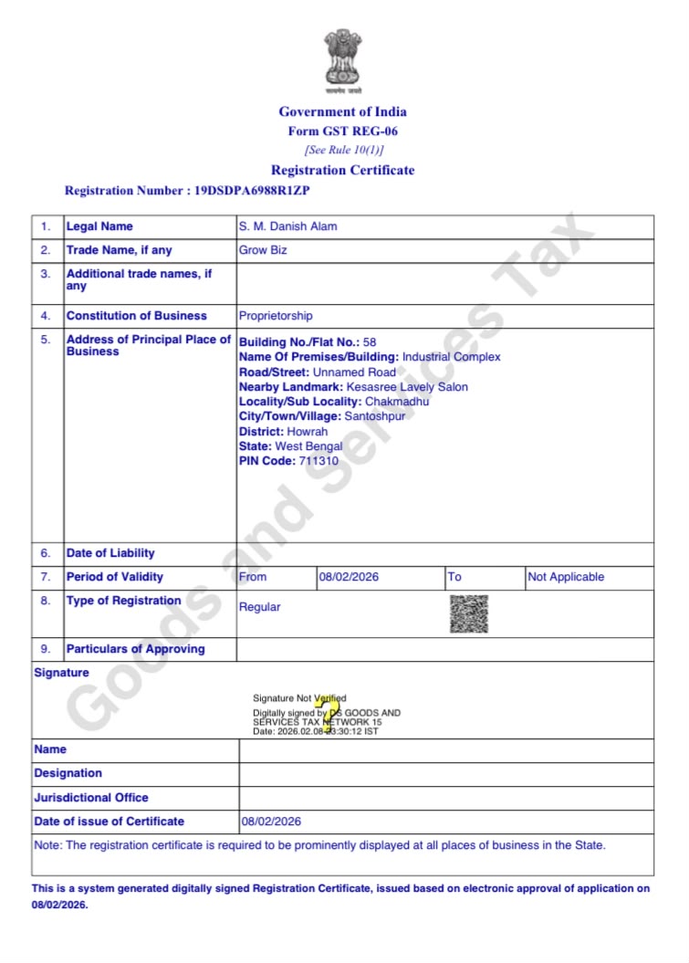 GST Registered Certificate