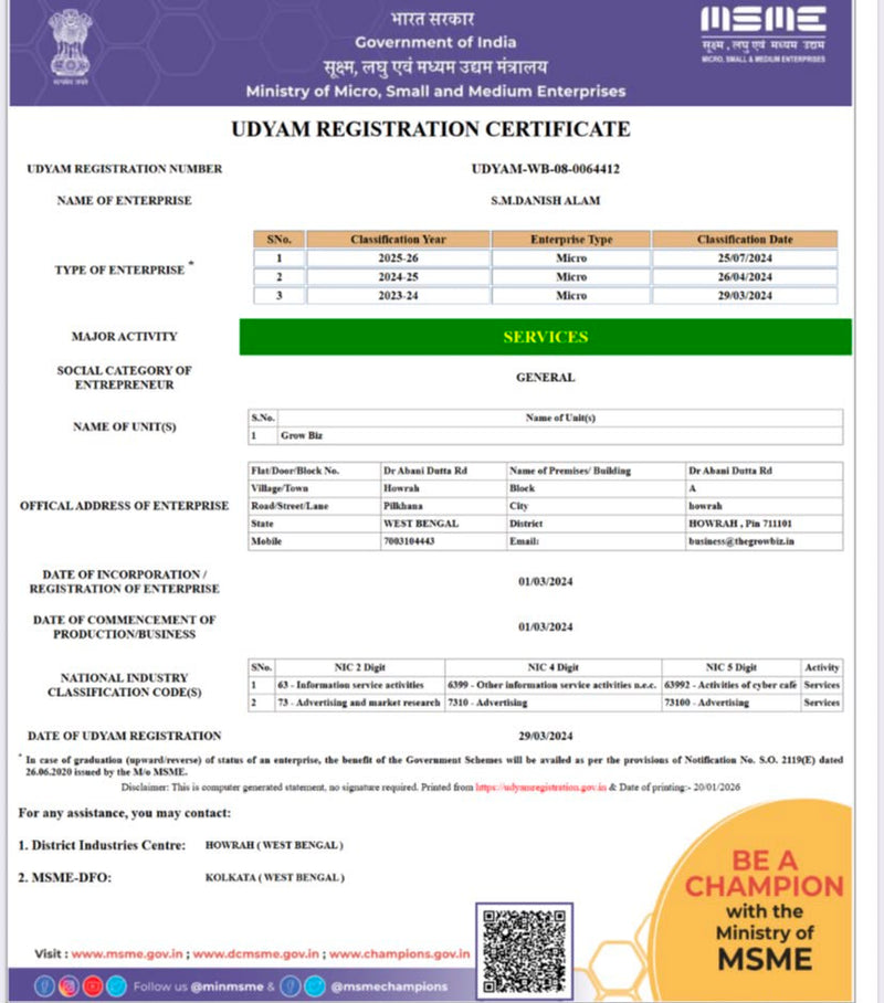 MSME Registered Certificate